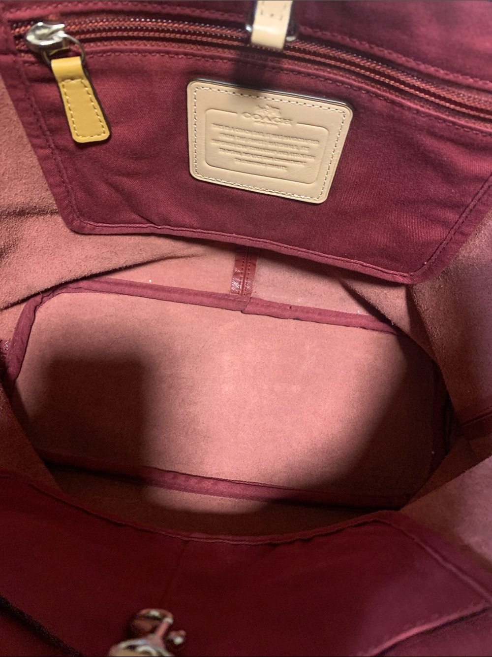 Coach New York Burgundy Tote with Tan Trim and Gold Accents - Picture 7 of 11